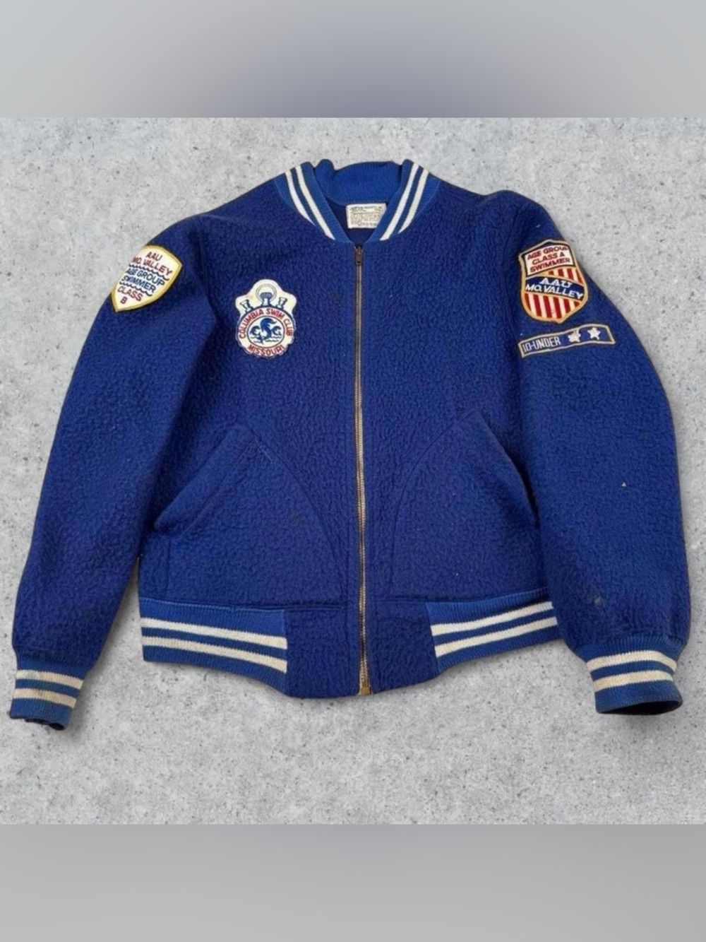 Vintage 60s Champion Products Fleece Varsity Swim Club Bomber Jacket W/ Patches